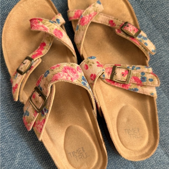 Time and Tru Floral Buckle Sandals - Pink and Tan - Picture 2 of 3